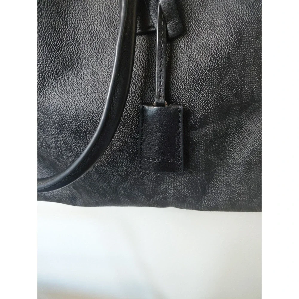 MICHAEL KORS Hamilton Saffiano Satchel Medium Black Leather Silver Accents